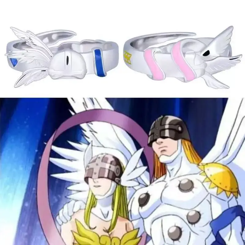 2 Piezas de Anillos de Digimon, Monstruo Digital de Anime, Cherubimon, Angel, Angewomon, Accesorios de Cosplay, Regalos Unisex