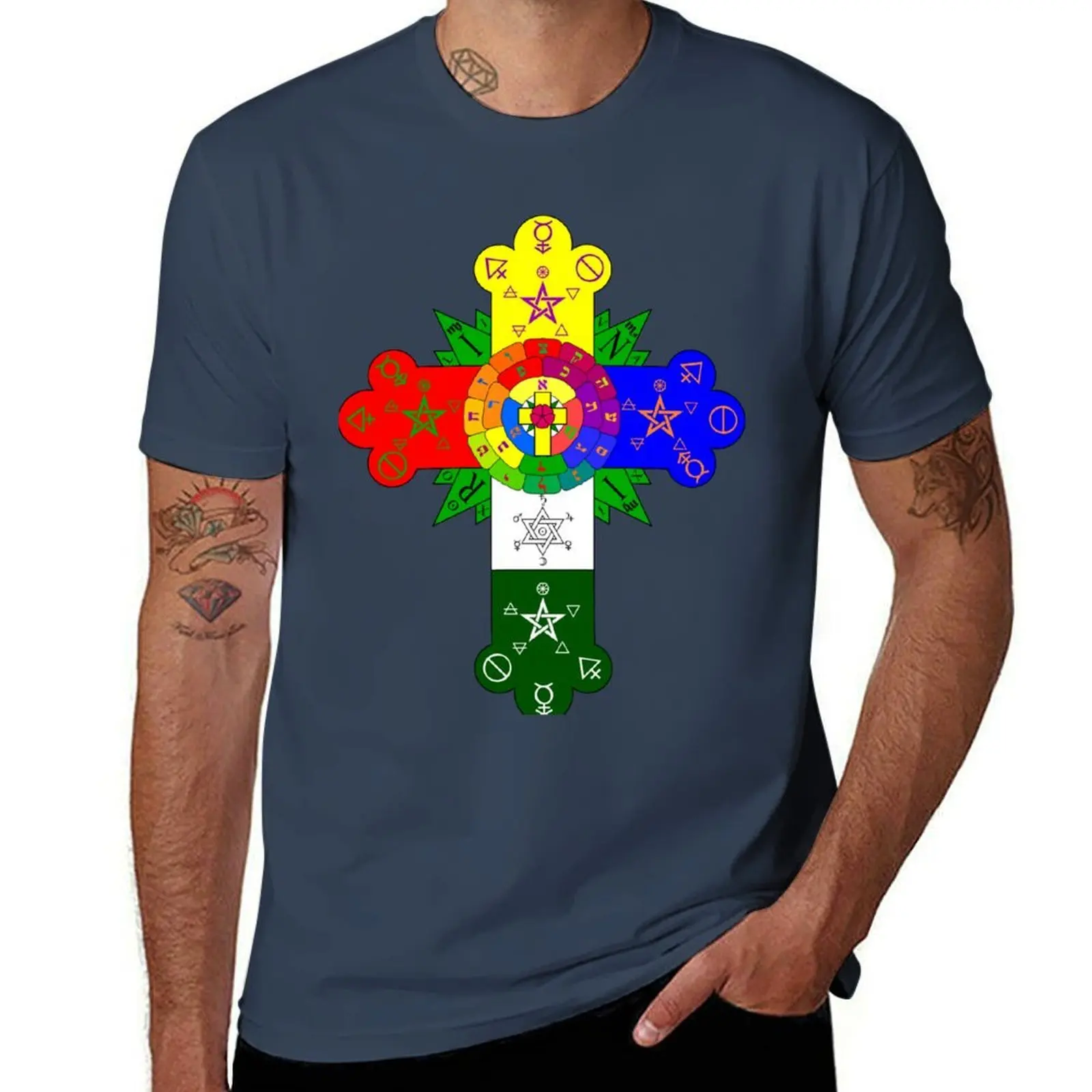 

THELEMIC ROSE CROSS LAMEN T-Shirt man t shirt luxury graphic t shirts for man T-Shirt