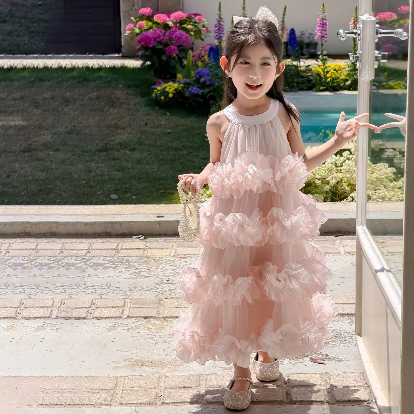 Vestido Infantil 2026: Novo Vestido de Princesa Sem Mangas para Meninas, Deslumbrante e Elegante, Vestido de Verão Infantil com Saia Rodada Estilo Bolo