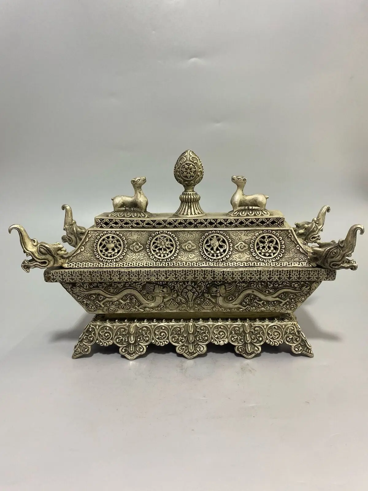 tibetan religious culture ritual offerings silver dragon elephant censer statue