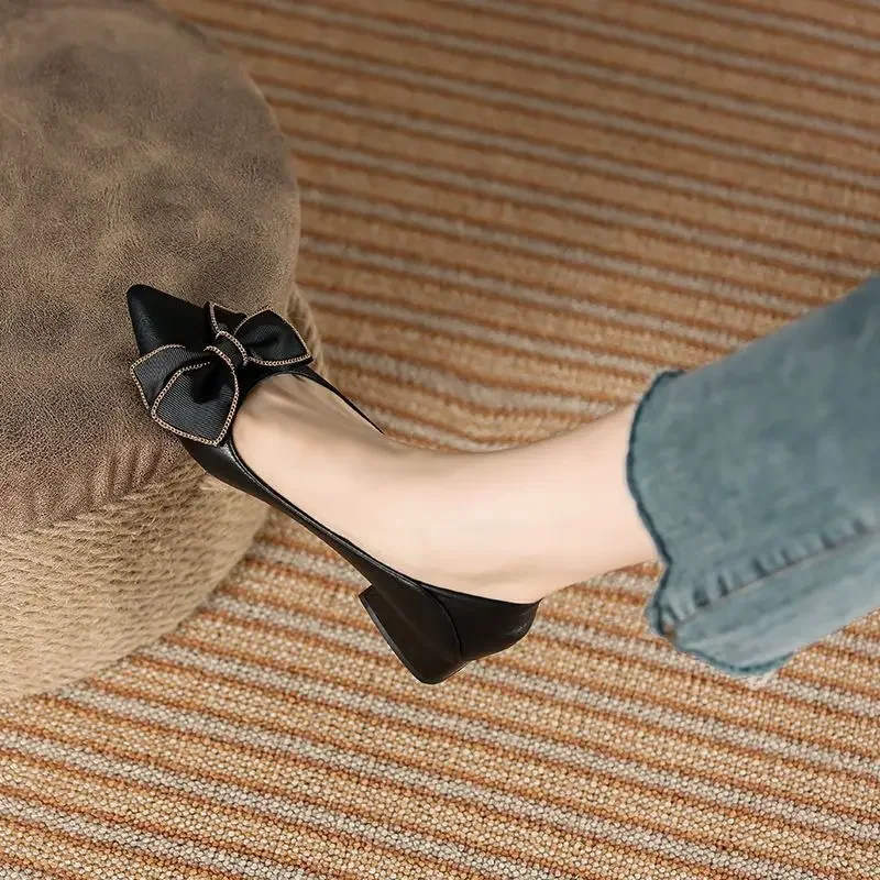 

Женские туфли-лодочки Мокасины с бантом Черные туфли на массивном каблуке Женская обувь на блочном каблуке Распродажа Модная обувь в корейском стиле Молодея обувь 39