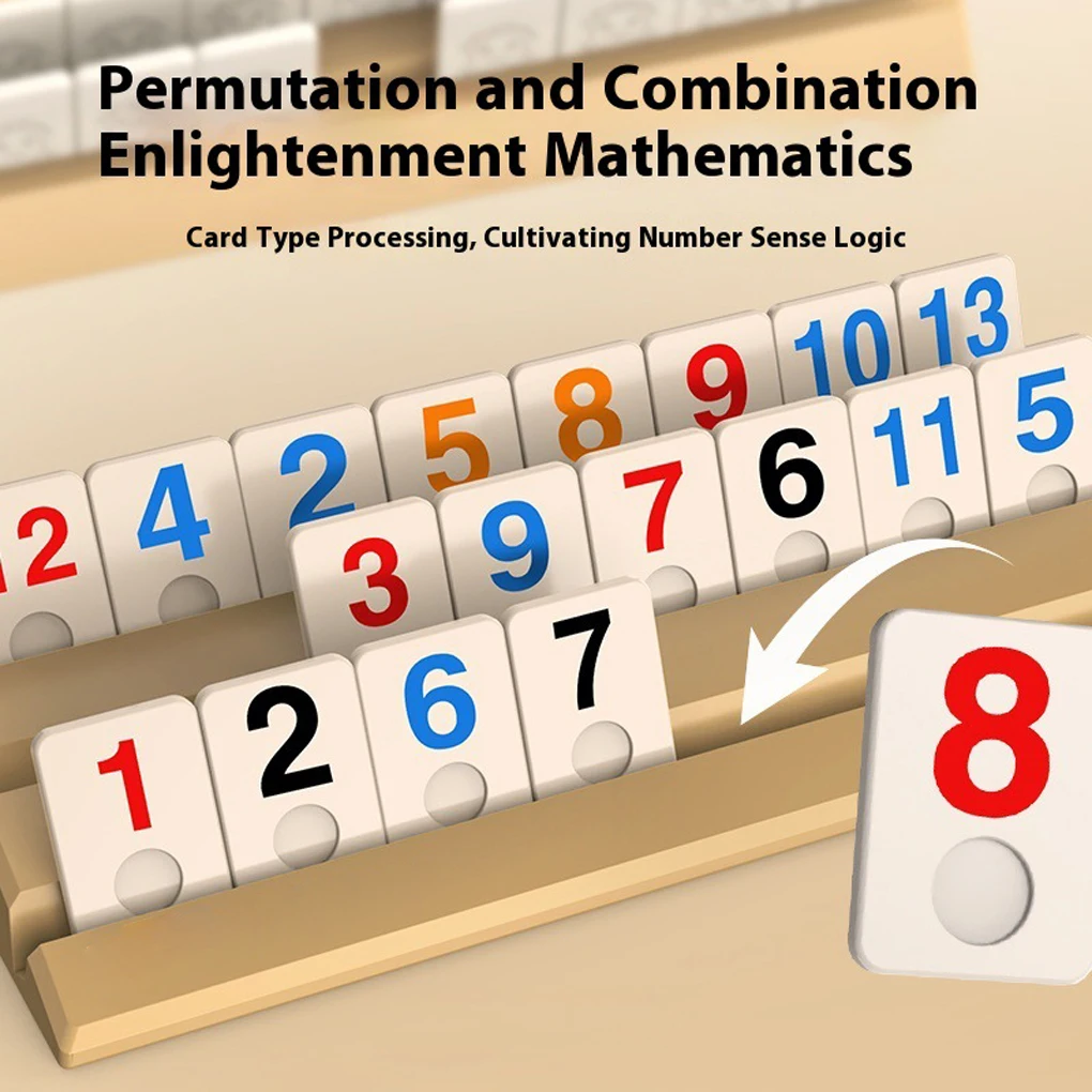 

Портативный игровой набор с деревянным кубиком Rummy, цифровая игра с маджонгом Rummybrix и карточками с цифрами, классическая настольная игра для взрослых и детей