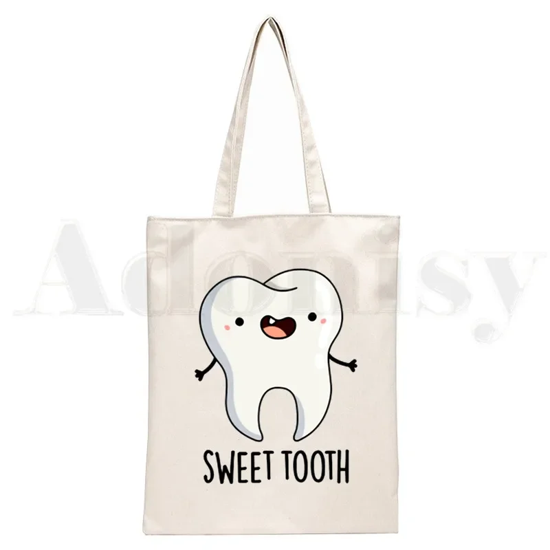 Tooth and Dentist Graphic Aesthetic Funny Fashion Handbags Shoulder Bags Casual Shopping Girls Handbag Women Elegant Canvas Bag