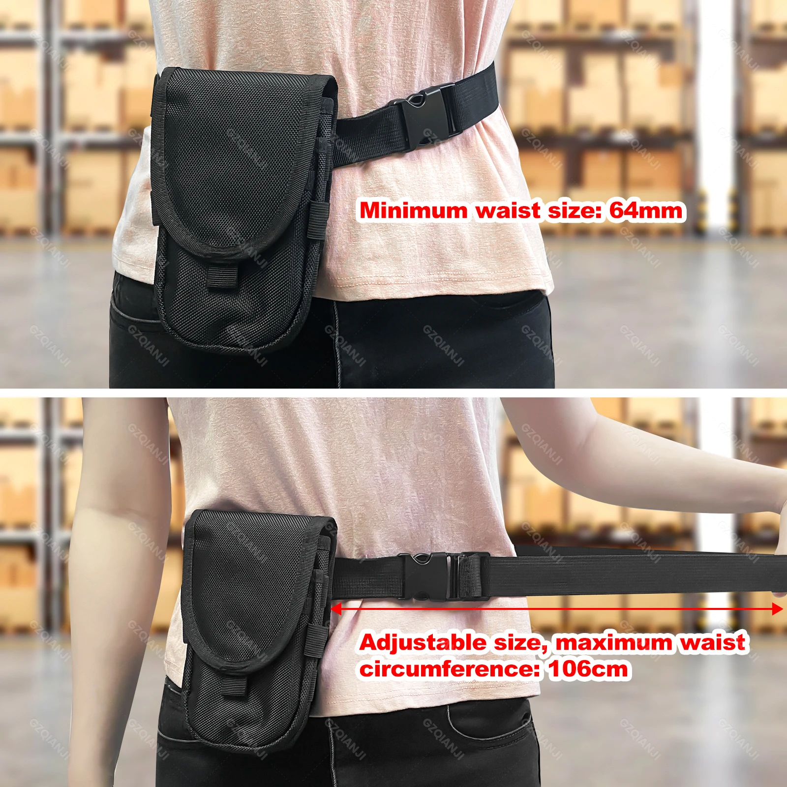 Black Waist Pack for Industy Android PDA Storage Bag with Adjustable Extra Extension Belt Crossbody Case Outdoor Deliveryman