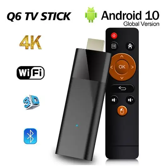 Newest Q6 Android 10 TV Stick HDR Set Top OS 4K 1080P WiFi 6 2.4/5.8G Smart TV Stick For Google YouTube NETFLIX Network PK TV98