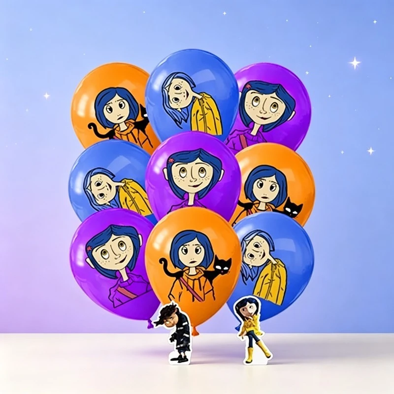 18pcs Coraline Popular Movies The Secret Door Balloon Birthday Party Supplies Banner Decoration Ballon Decor