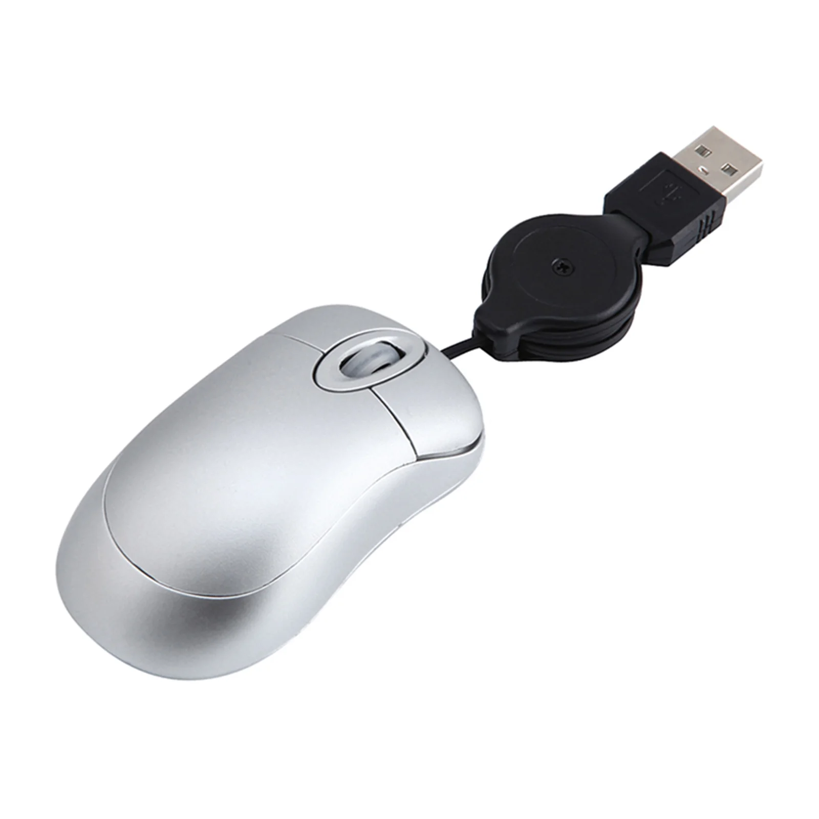 

USB Mini Telescopic Mouse Silver Portable Wired Optical Mouse for Notebook Laptop Desktop Office Home Ergonomic Quiet Operation