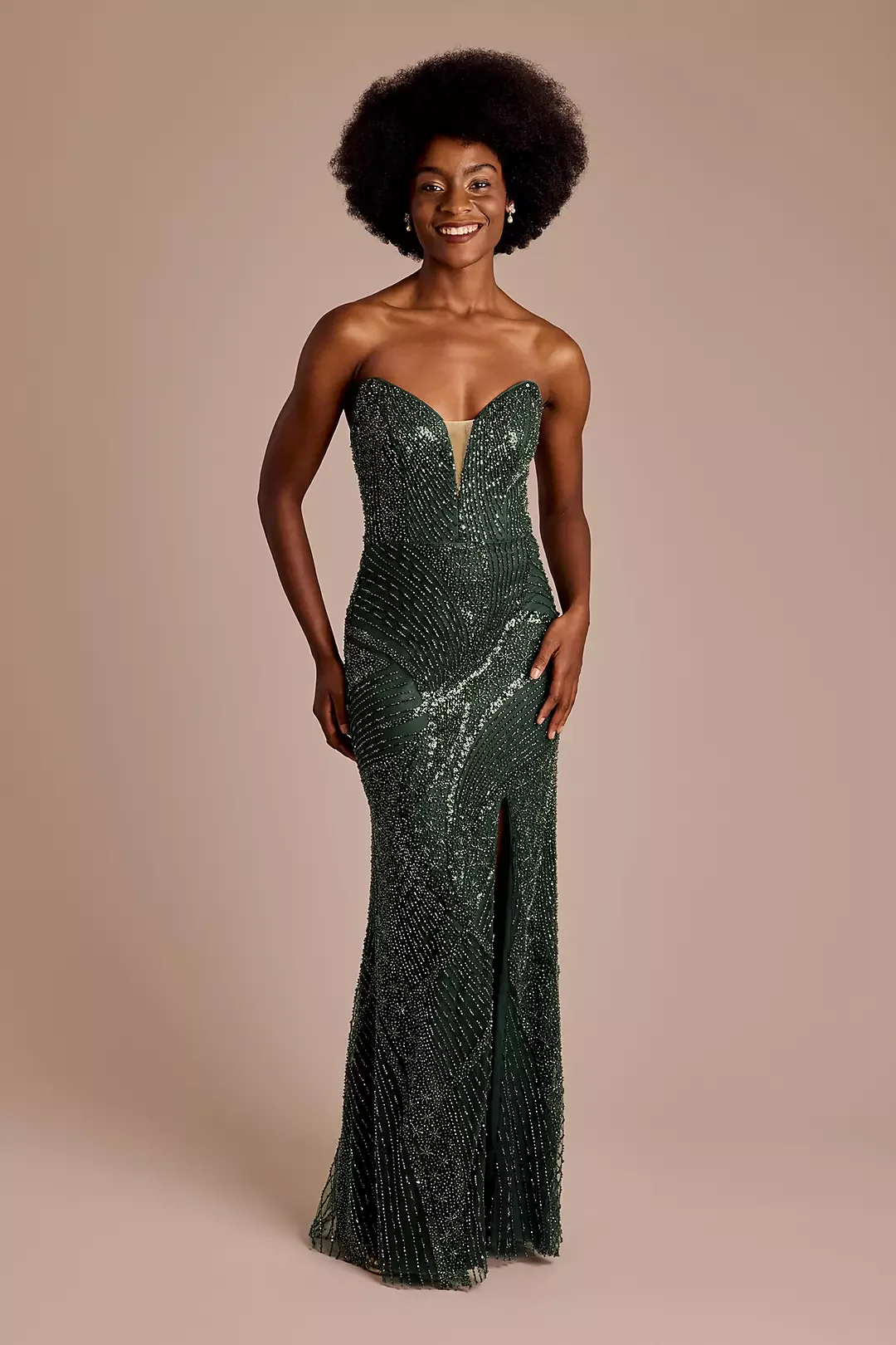 Vestido feminino personalizado com saia de lantejoulas sem alças verde escuro e estilo rabo de peixe dividido lindo e elegante vestido de noite