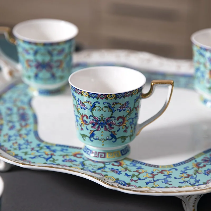 Wholesale ceramic drinkware Luxury Fine Bone China Colorful coffeeware Sets Porcelain Dishware Coffee Cup Set