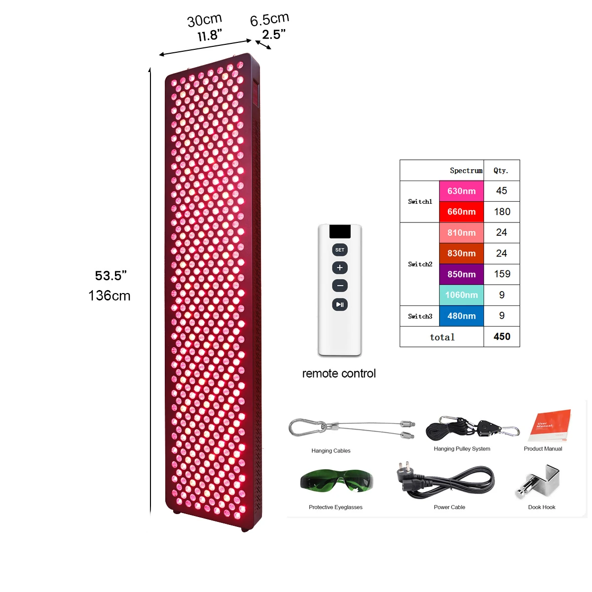 Black Series Red Light 5w 480 630 660 810 830 850 1060 Red Nir Light Therapy Full Touch Screen Led Red Light Physical Therapy