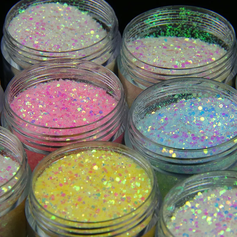 1 Box Shiny Iridescent Glitter Sugar Sand Powder For Nails 3D Acrylic Flowers Design White Black Sequins Decoration