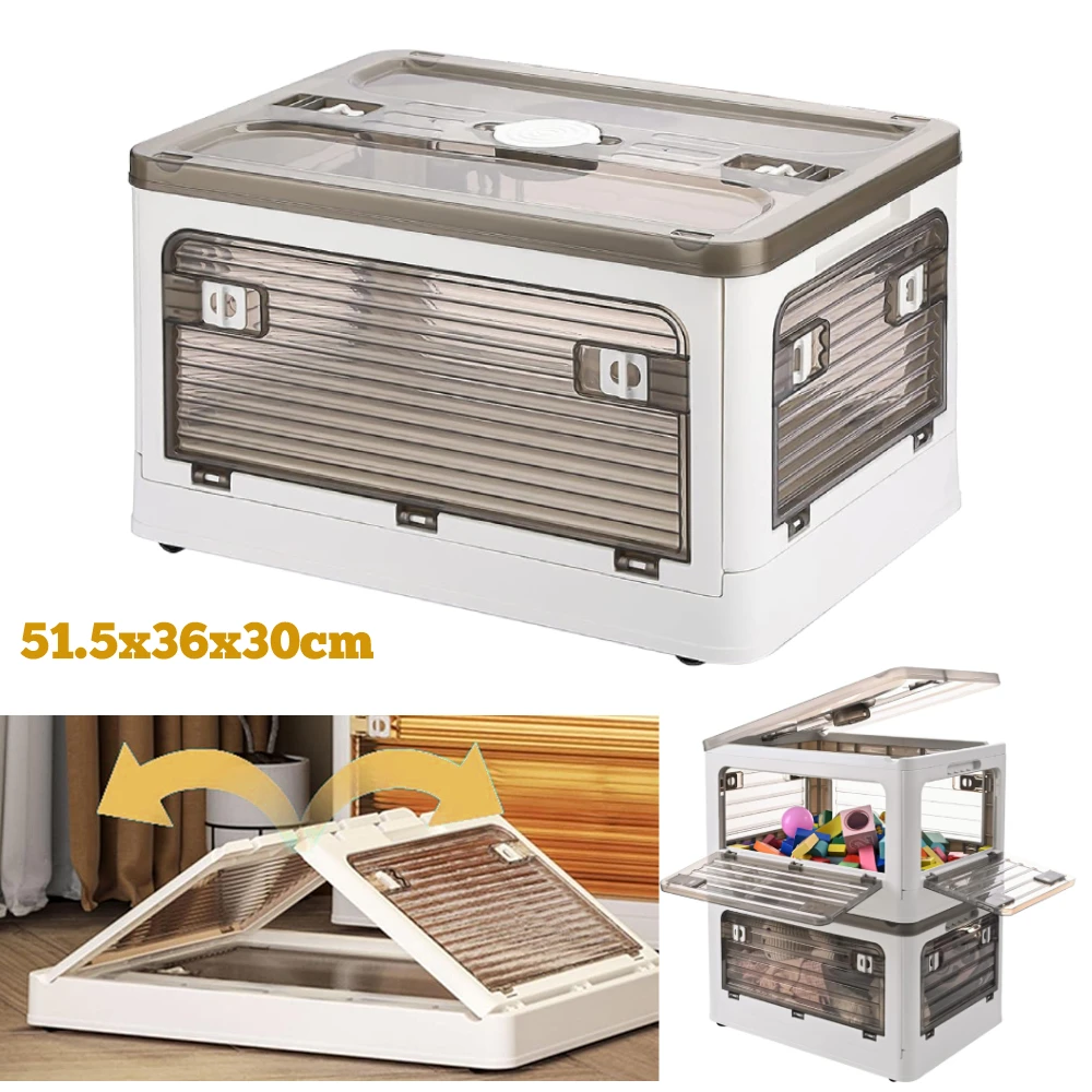 

1pc/2pc 53L Folding storage box with handle removable Transparent Storage Container Large Capacity Organizer for Clothes Toys