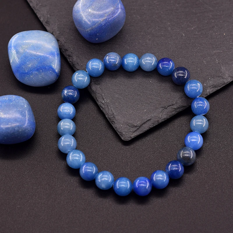 Natural Aquamarins Quartzs Beads Stone Bracelet Women Men Sky Blue Stone Round Beaded Bracelet Elastic Rope Energy Jewelry Gift