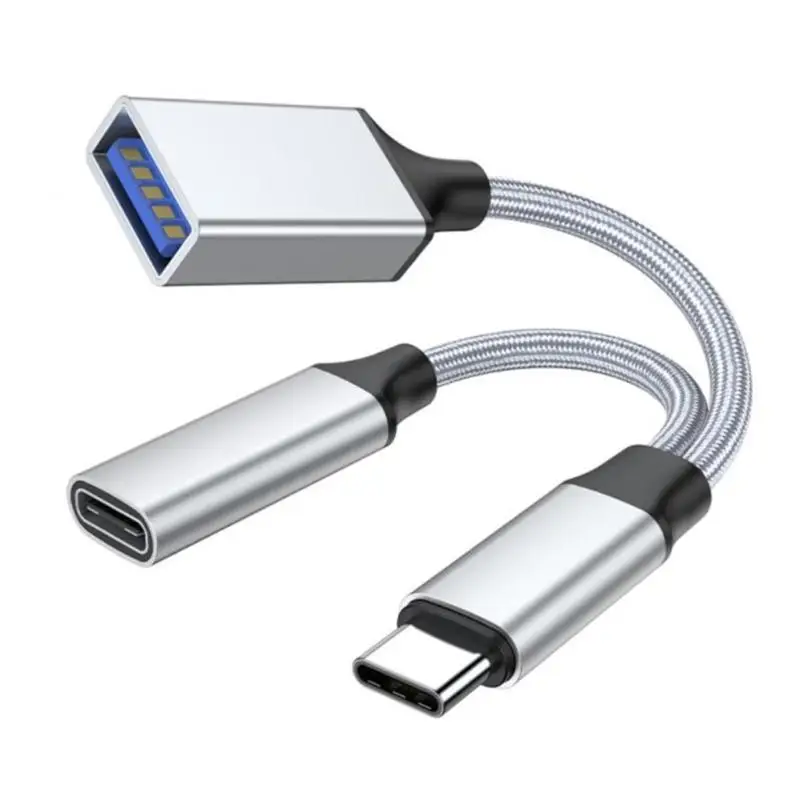 31BA 2 in 1 OTG Adapter Cable Nylon Braid USB to USB with PD10W Charging-Port OTG