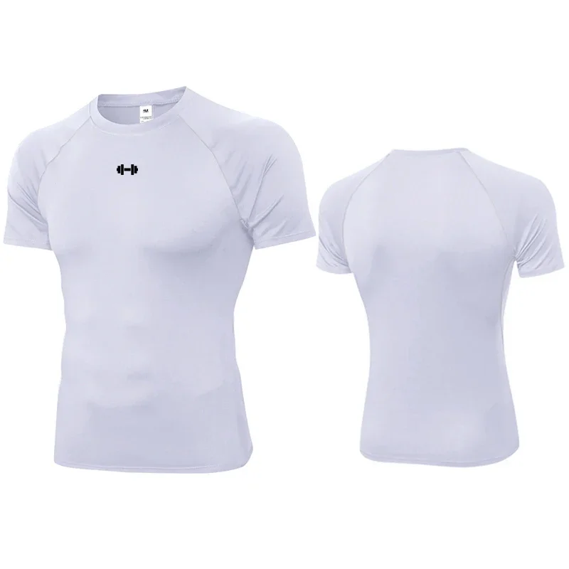 Compressão correndo camiseta dos homens verão fino ajuste roupas esportivas elásticas de secagem rápida esportes topos t atlético ginásio treino camisas