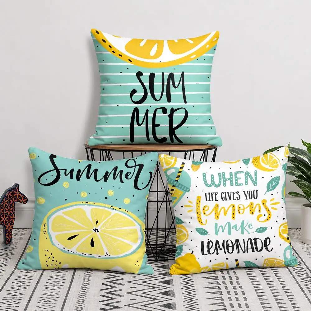 Fresh Lemon Summer Art Cushion Cover Soft Short Plush Pillow Cover Smooth Cozy Texture Cushion Case Home Decor
