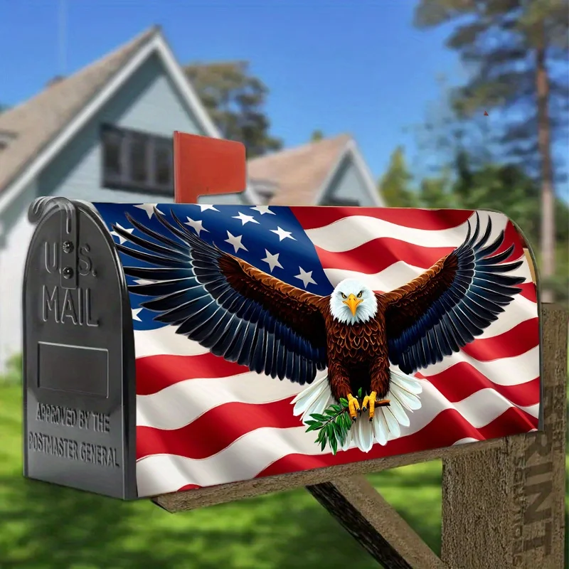 1pc American flag and bald eagle themed mailbox cover, suitable for outdoor mailbox decoration for holidays, yards and gardens
