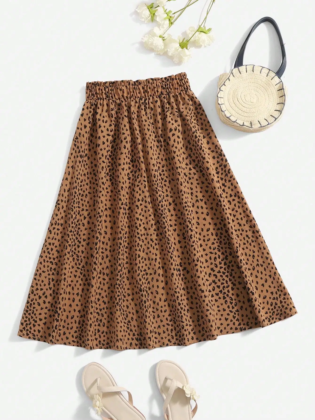 

Leopard Print Paperbag Waist A-Line Skirt for Girls