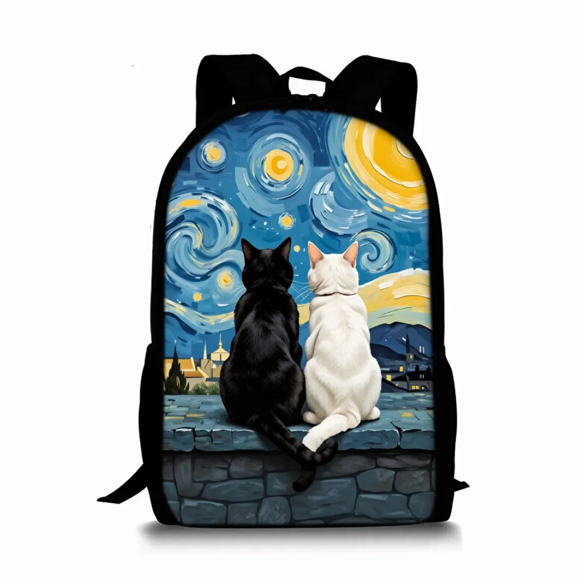 

Новый однослойный рюкзак со звездным небом и котом с цветочным принтом для мальчиков и девочек, лучшие подарки, школьная сумка с 3D мультяшным рисунком для детей, сумки