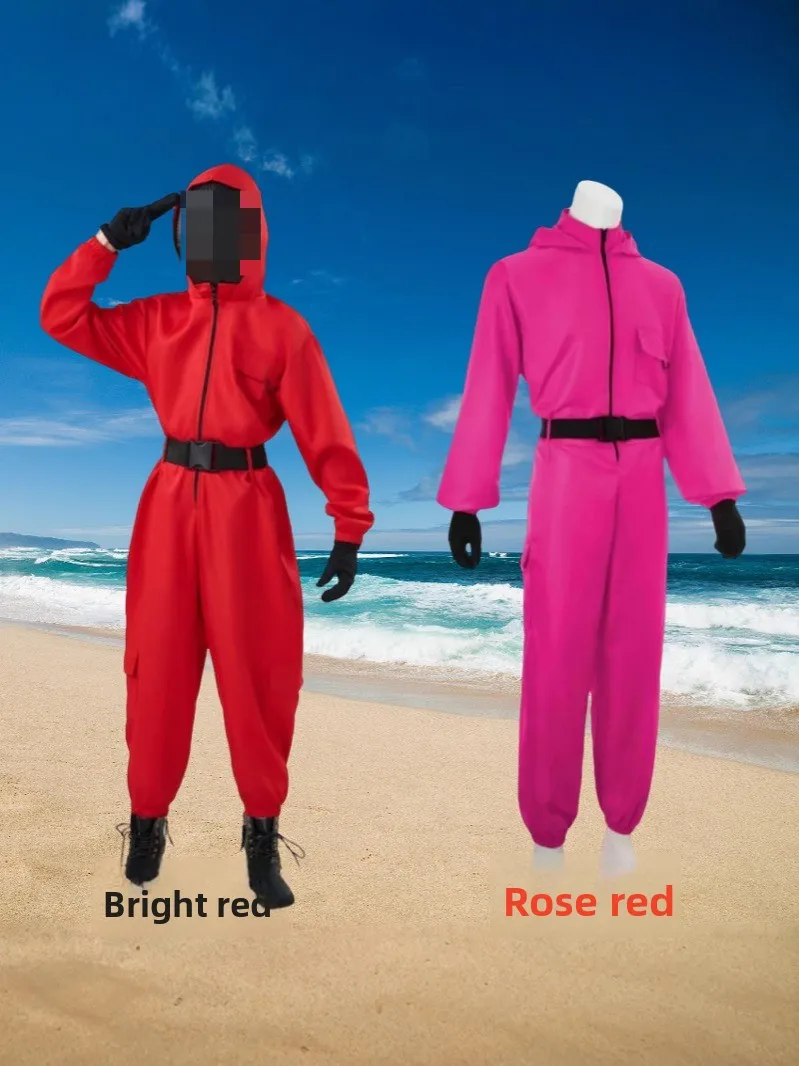 Calamari jeu Cosplay Costume garde pour adultes enfants combinaison rouge survêtement gants à capuche ensemble de ceinture tenue d'halloween