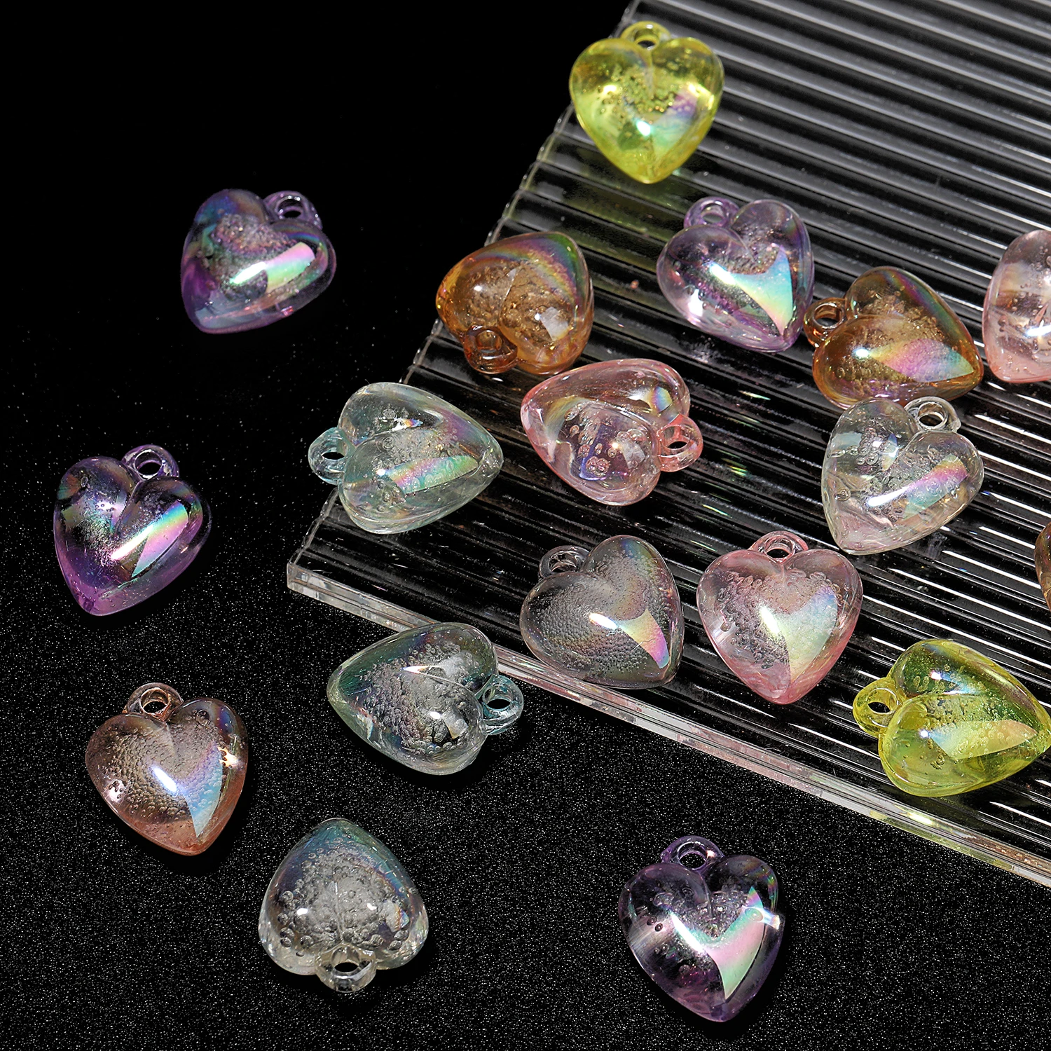 21x17mm Acrylic Bubble Peach Heart Beads Transparent Multicolor Love Heart Pendant Necklace Bracelet Making Jewelry Accessories