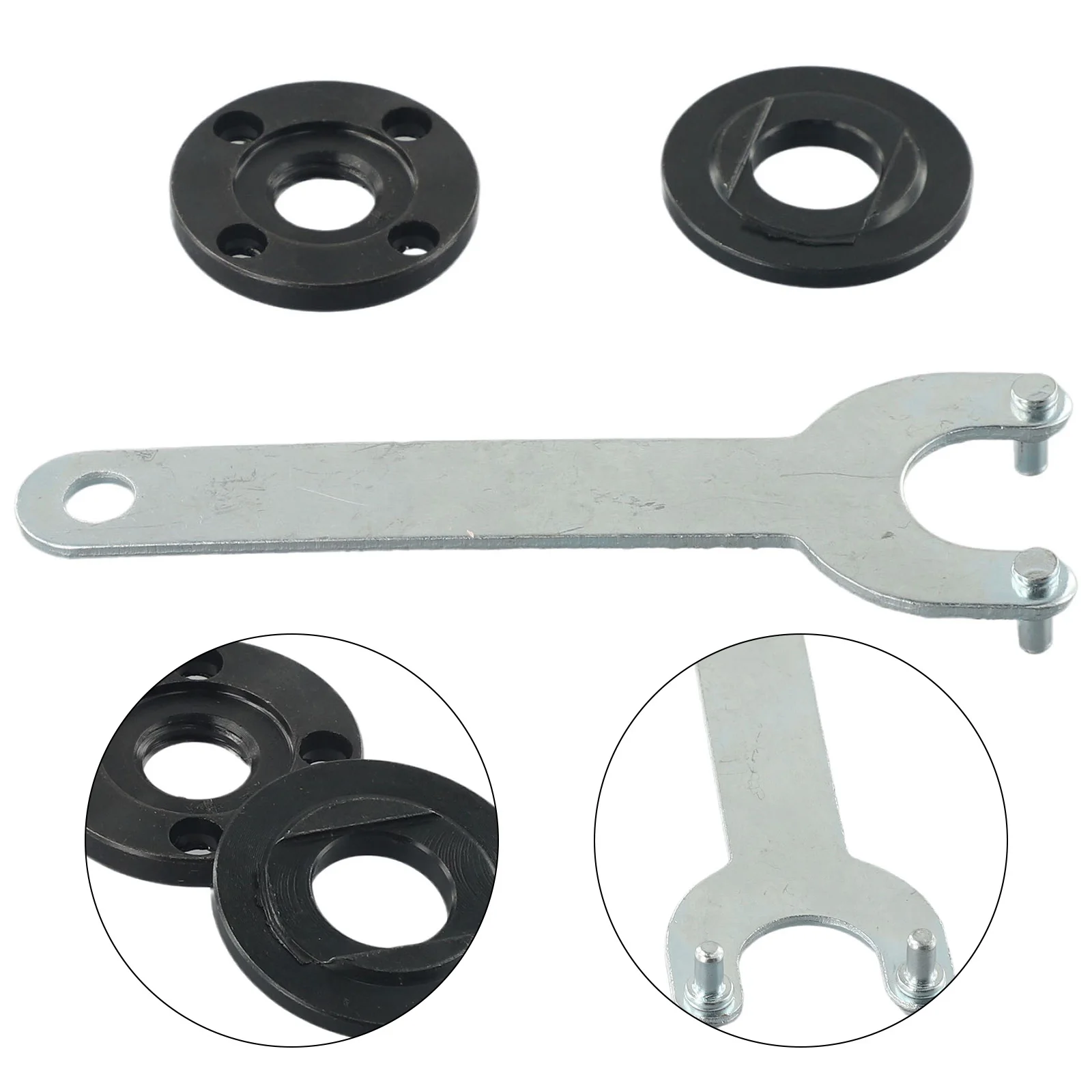 Inner Outer Flange Nut Set For M14 Thread Angle Grinder Spindles 40mm Diameter With 30mm Pin Drive And Wrench