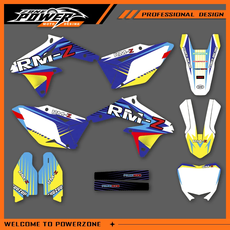 

POWERZONE мотокросс команда графический фон наклейки наборы наклеек для SUZUKI RM-Z RMZ 450 2017-2008 RMZ450 индивидуальный номер 02
