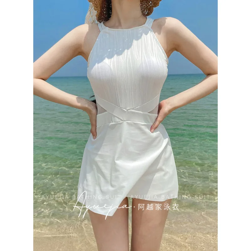 2023 New Fashion Korea Style One Piece Swimsuit Women\'s Small Fresh Backless Conservative Swimwear Holiday Beachwear