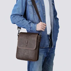 New Men's Cow Leather Crossbody Bag Man Shoulder Bag Casual Male Vintage Crocodile Pattern Bag For Men