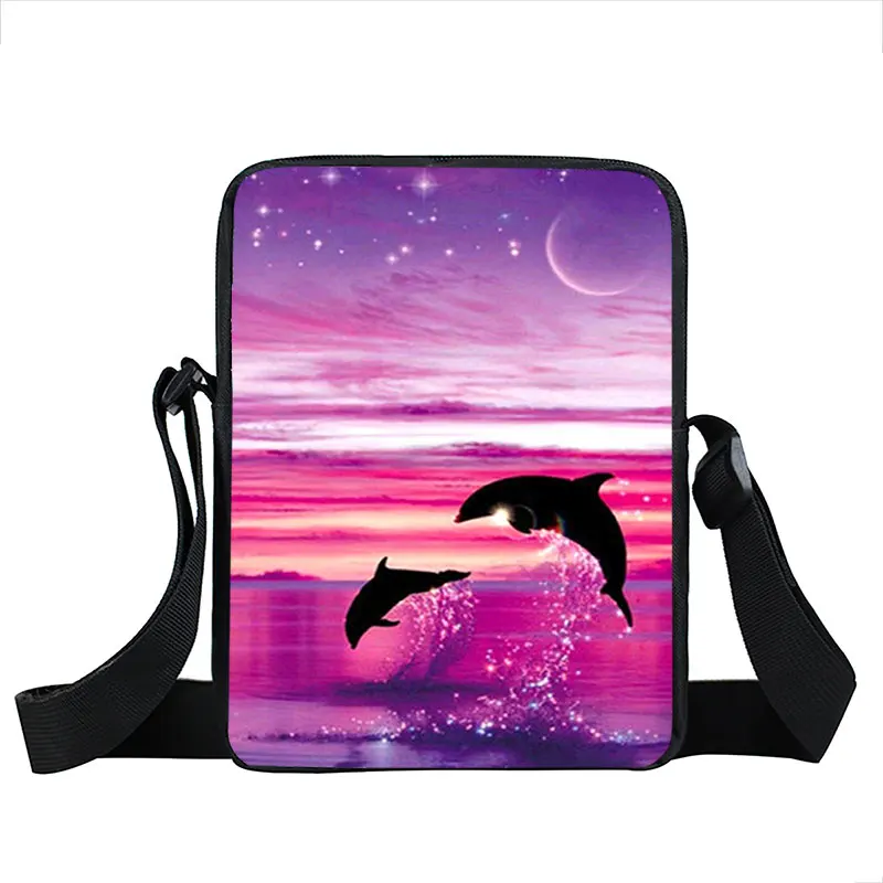 Dolphins Sharks Girl Messenger Bag Cute Animals Small Shoulder Bag Women Handbag Totes Kids Crossbody Bag