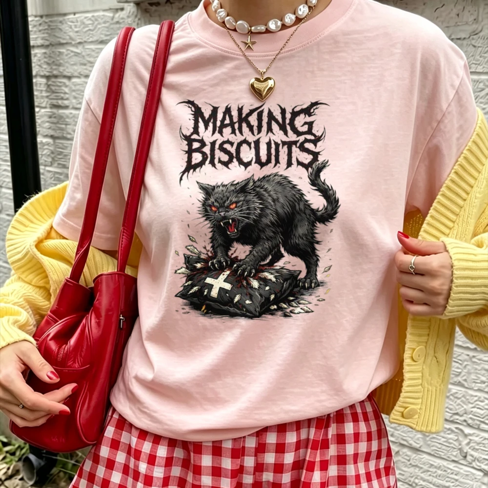 with Angry Feline Graphic Dark Humor Cartoon Kitty Tee Crew Neck Short Sleeve Shirt Spooky Scratch Art Illustration De Harajuku
