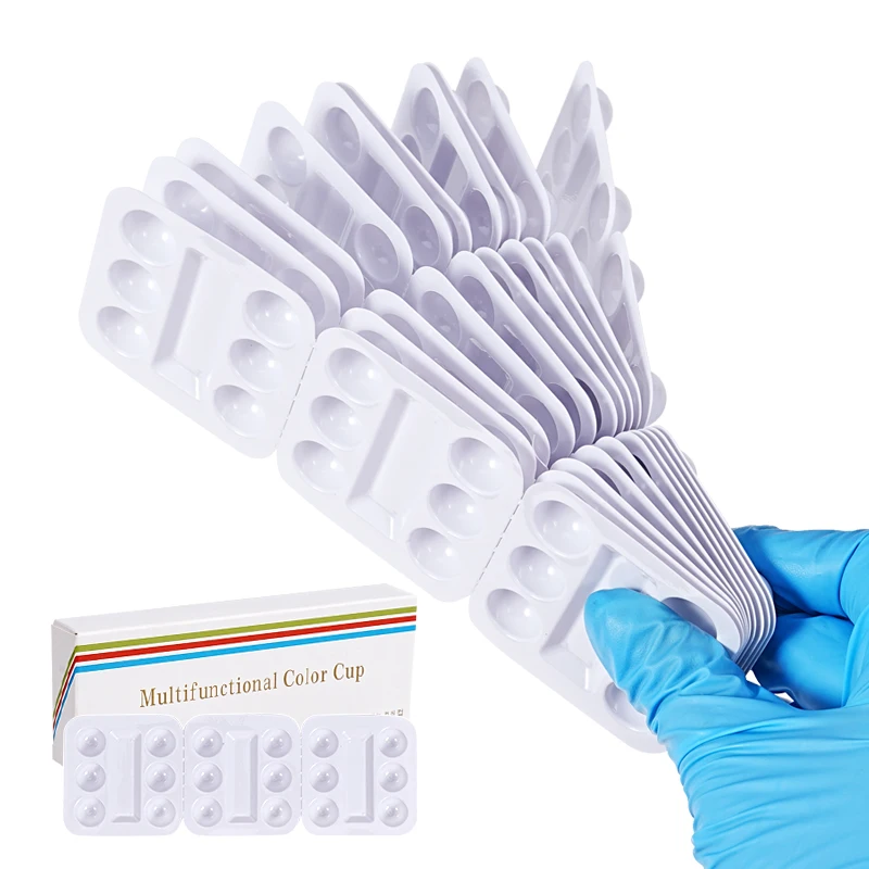 30pcs/box Dental Mixing Wells 6 Holes Disposable Plastic Palette For Resin Adhesive Composite Mixing Tray Material Dentist Tools