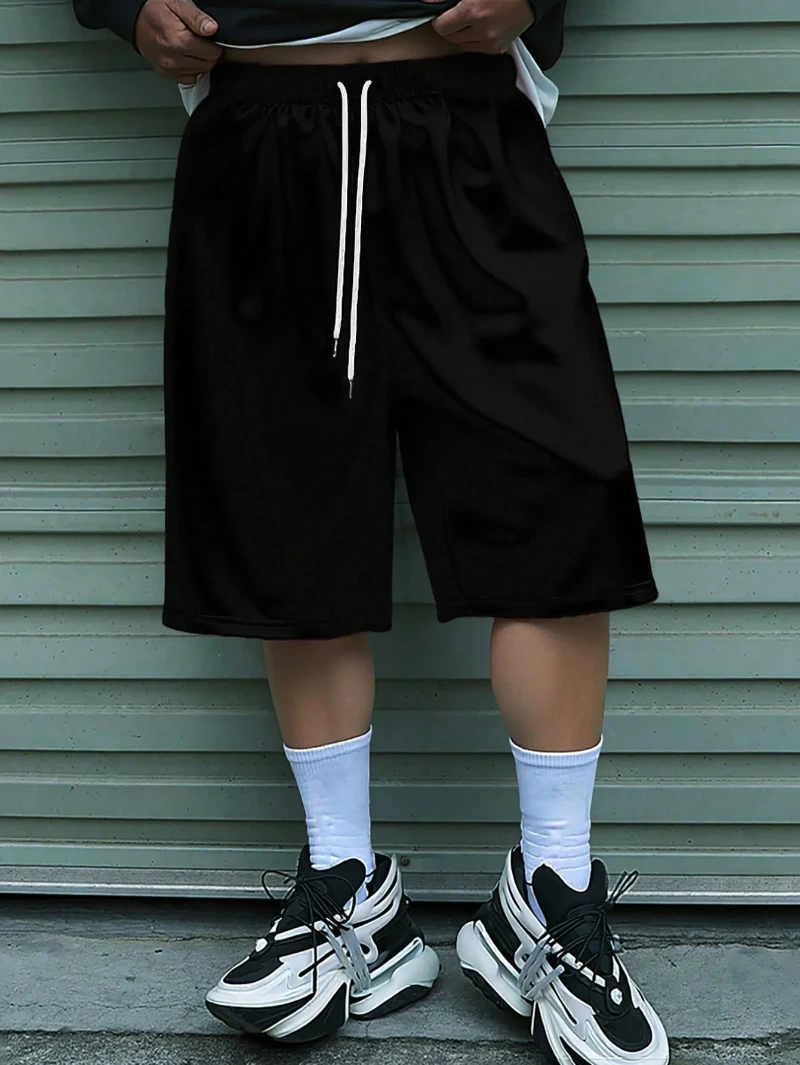 

Men's Drawstring Waistband Loose Fit Shorts Sweat Long Holographic Plain Street Wear Waist Pockets Casual Sports Shorts Clothes