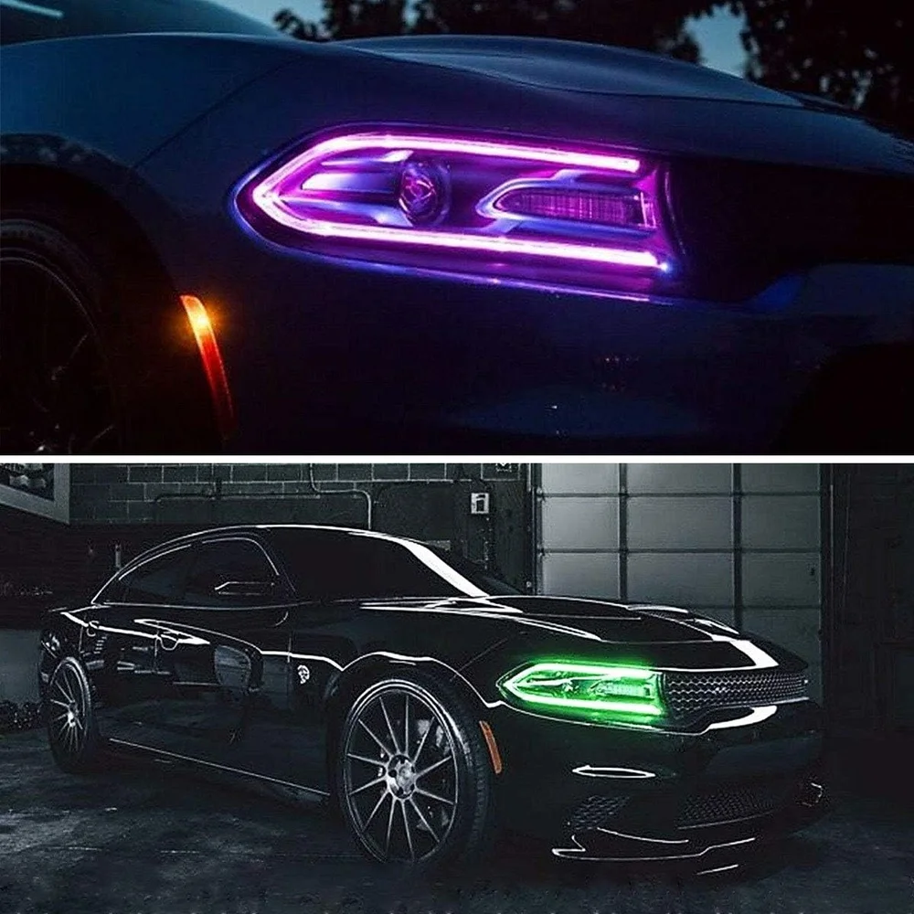 LED Headlights Dodge Charger 2015-2023 Multicolor Halo DRL Not Fit Xenon Models 9005 Bulbs Required Auto Replacement