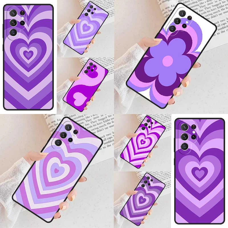 Purple Heart Swirl Aesthetic Phone Case For Samsung Galaxy S24 S23 S22 S21 Ultra S10 Note 10 Pro S20 Plus FE S9 S8 Cover