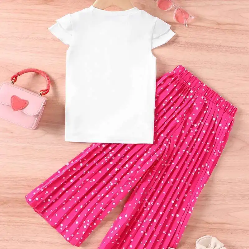 

2 3 4 5 6 7 Years Summer Girls Clothing Sets New Cotton Fashion Short Sleeved+Wide Leg Pants Casual Two Piece Set Kids Clothes