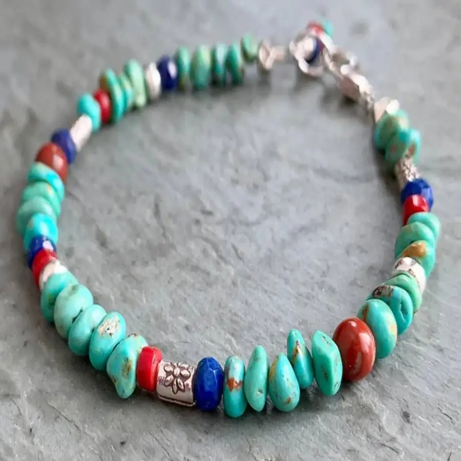 handmade-natural-turquoise-ore-irregular-bracelet-men's-cuff-button-bracelet-ramadan-prayer-bead-braceletholiday-gift