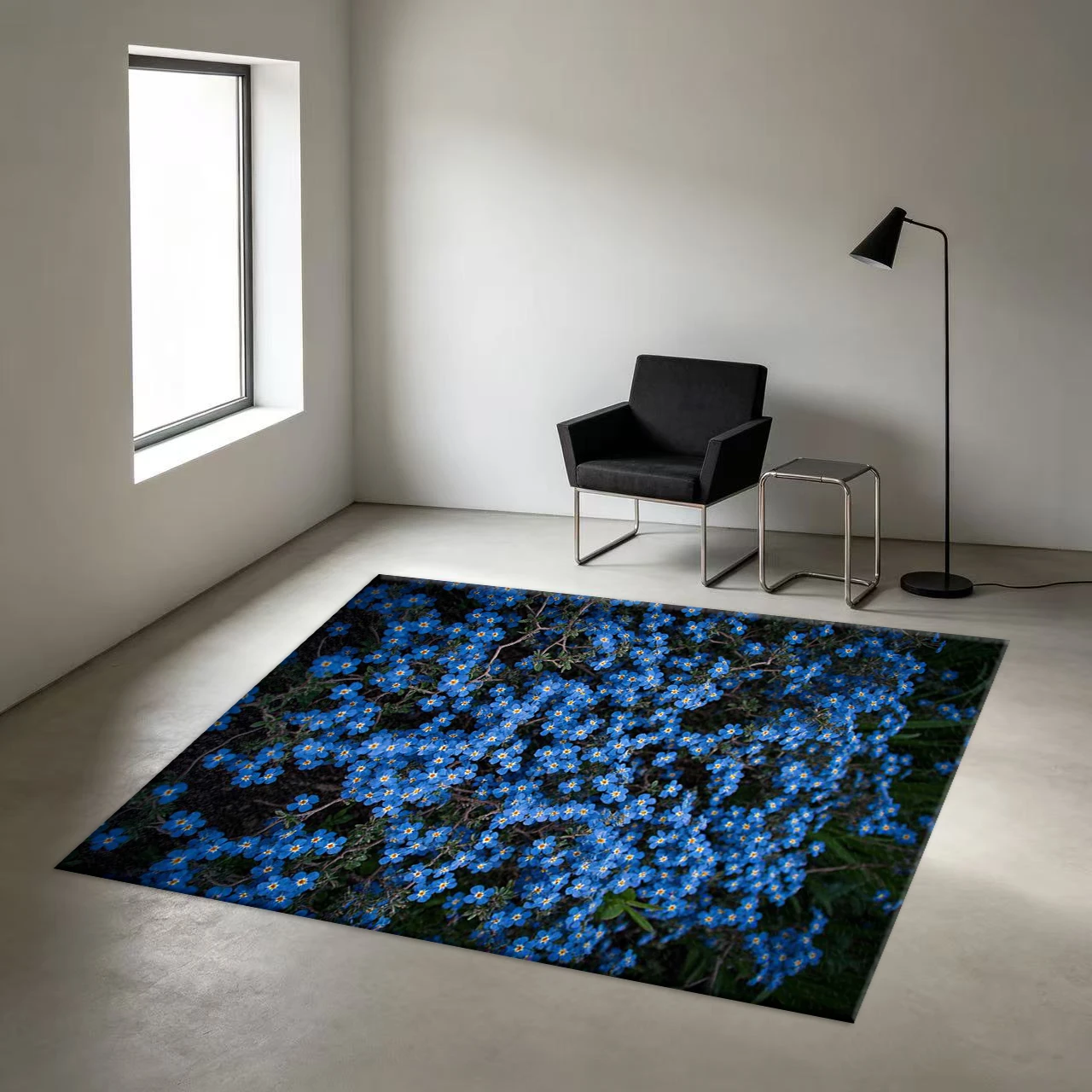 Blue Forget-Me-Not Wildflower Carpet Natural Floral Non-Slip Floor Mat