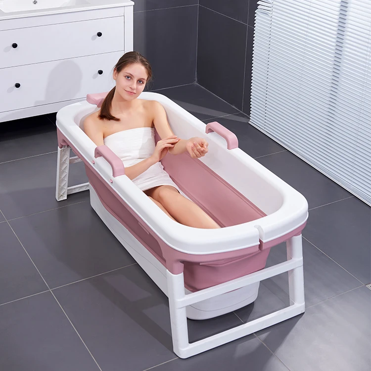 

New Big Plastic Portable Bathtub More Comfortable 143Cm Foldable Adults Large Bath Tubs with Massage Roller