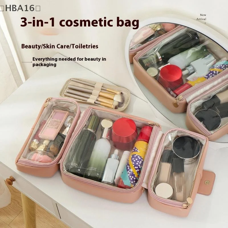 〔HBA16〕 Foldable Makeup Brushes Cosmetic Tools Organizer Cosmetic Bag With Multiple Compartments Travel Toiletry Storage Pouch