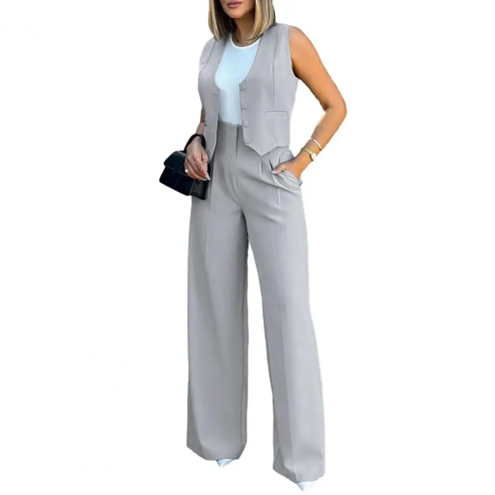 

Fashion Women's Trouser Suits Sleeveless Top Straight Pants V-Neck Lady Sets 2025 Spring Summer 2 Piece Set Women