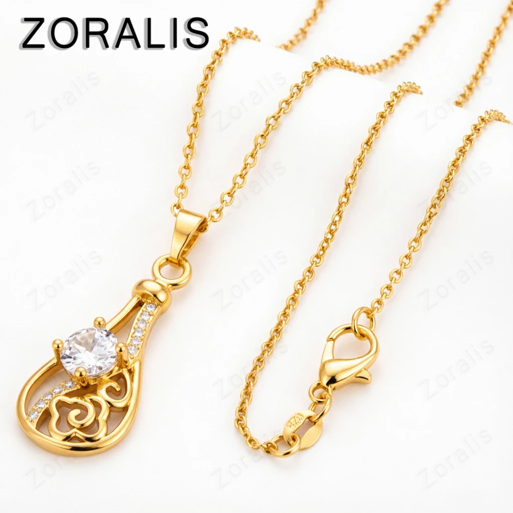 18K Gold Droplet Flower Zircon Crystal Pendant Necklace For Women necklaces Fashion Birthday Wedding Jewelry
