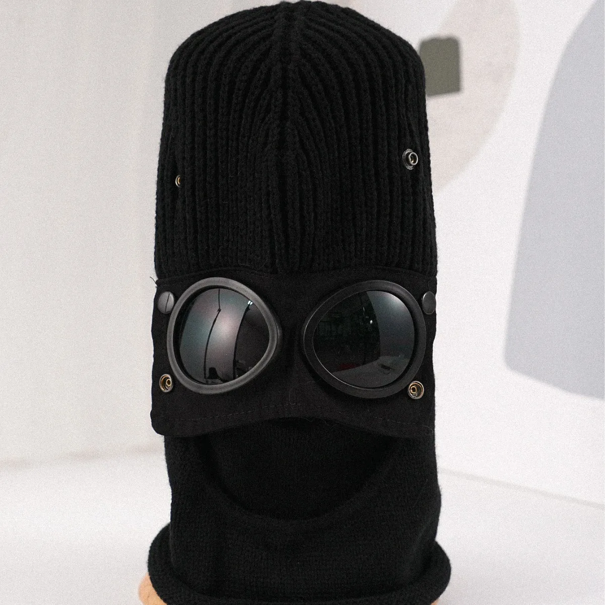 For Cp Tactical Knitted Balaclava with Goggles Streetwear Warm Winter Full Face Mask Hat for Men Women Outdoor Casual Ski Riding