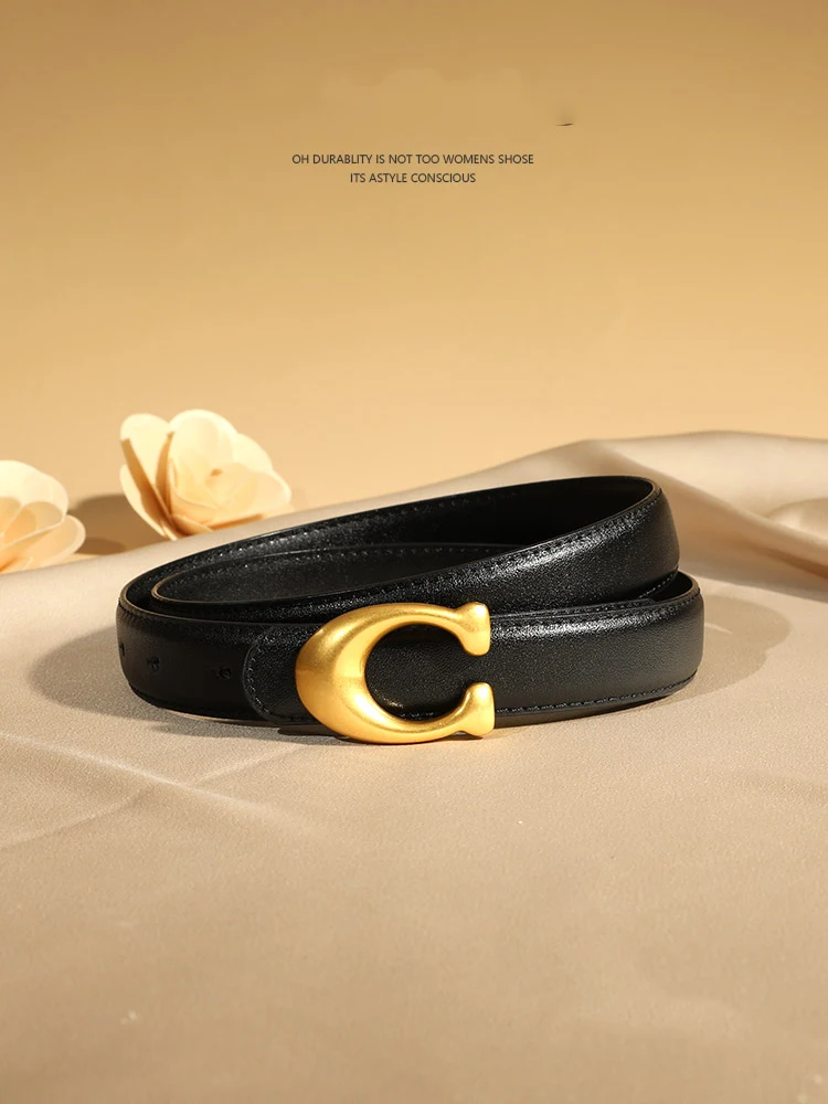 Fashion Designer Women's Belt 2.3CM Genuine Leather Belt Alphabet Gold Buckle Ultra Thin Belt For All Occasions