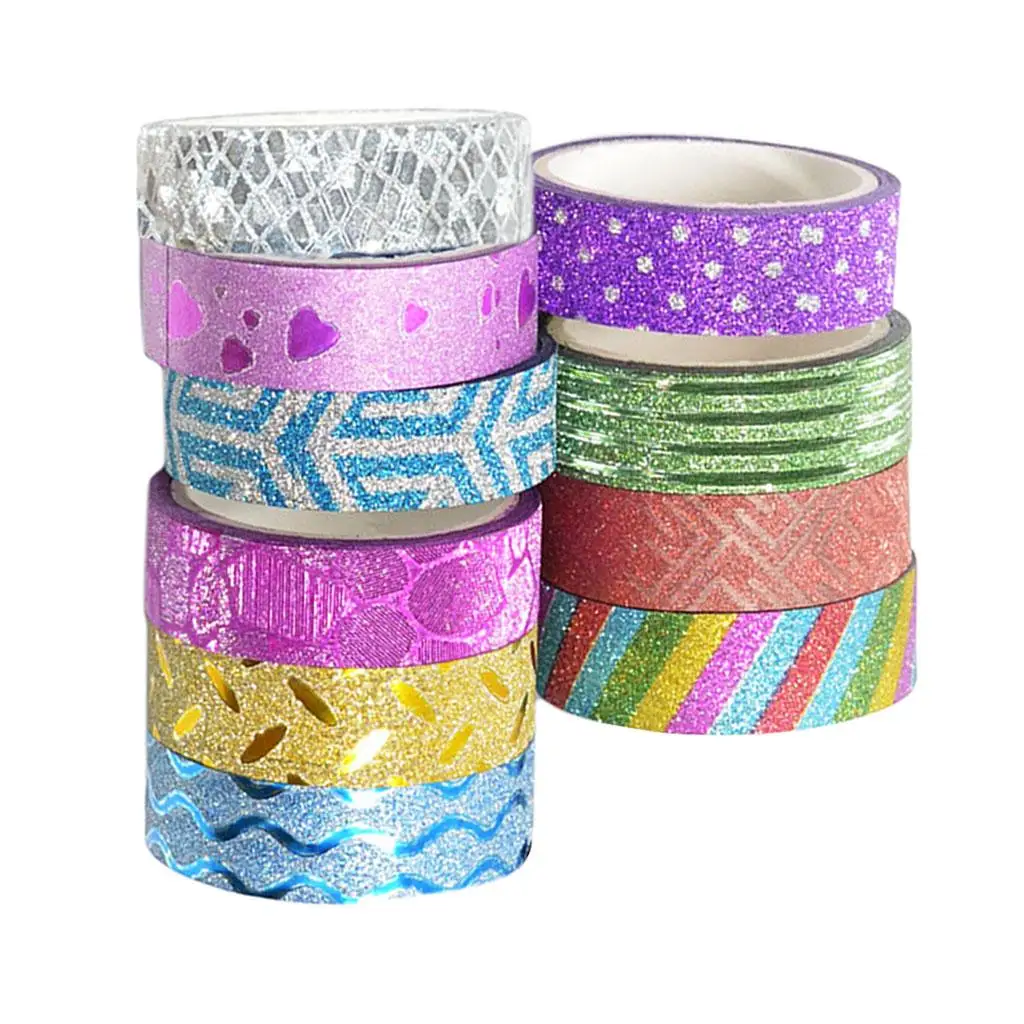 10 gulungan Glitter Washi Masking Tape Set selotip selotip untuk stiker kertas Masking rasio Tape perlengkapan kantor sekolah