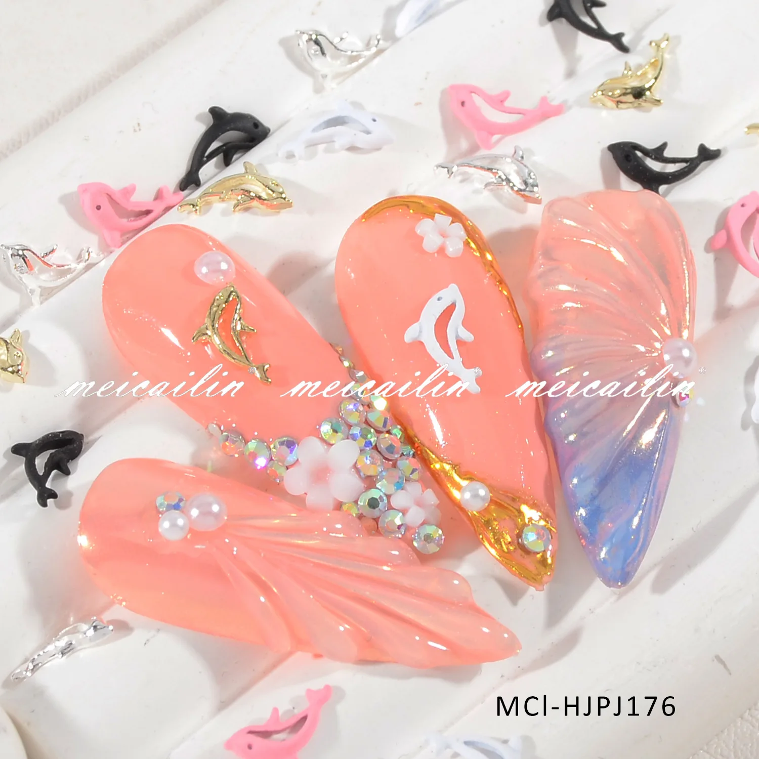 Marine Life Alloy 3D Dolphin Nail Art Decorations for Nail Art Design Colorful Mixed Nail Art Accessories for DIY