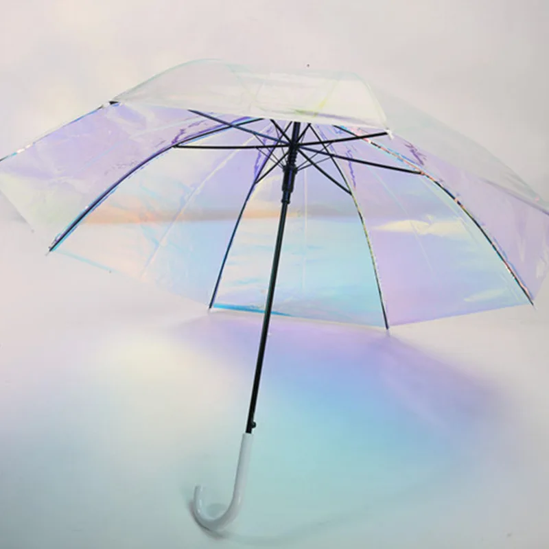 Creative Fashion Magic Color Laser Transparent Umbrella Automatic Sunny Umbrella Mori Series Rainbow Umbrella Straight Rod Gift