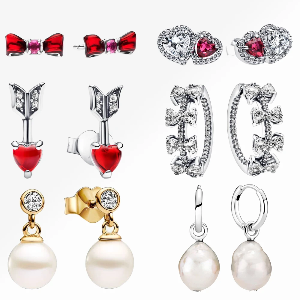 Novo autêntico 925 brincos de prata esterlina espumante feminino eardrop presente pérola brincos de argola