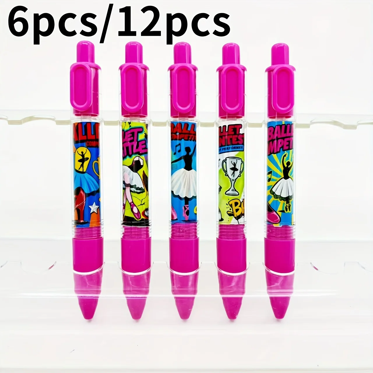 

6Pcs/12Pcs Ballet-Themed Ballpoint Pens, Dance with the Music Themed Retractable Ballpoint Pens, Student Writing Gift Pens