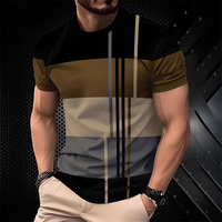 Fashion Simple Wide Stripes T Shirts For Men Summer Casual 3D Printed Contrasting Colors polyester T-shirts StreetwearTops Tees
